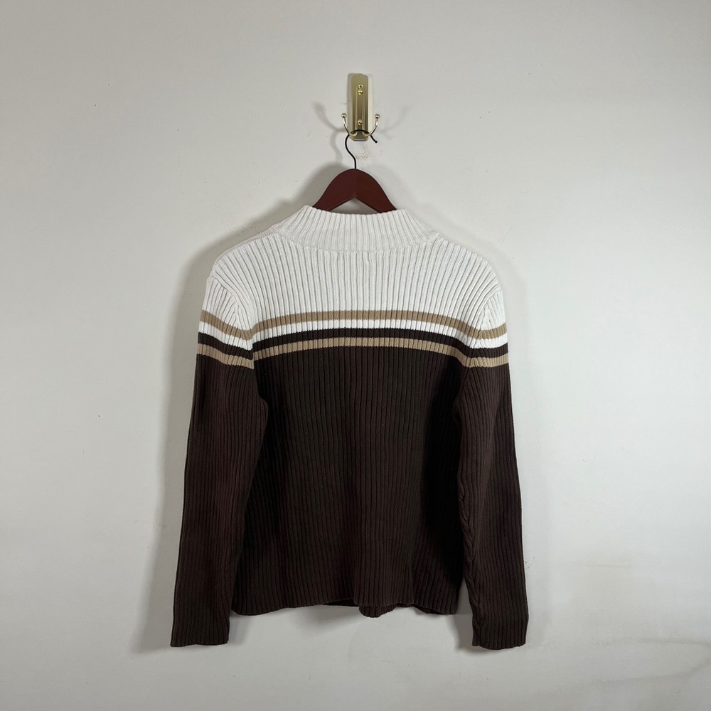 Vintage Y2K St John's Bay Chocolate Brown Ribbed Quarter Zip Sweater Striped - Picture 5 of 8